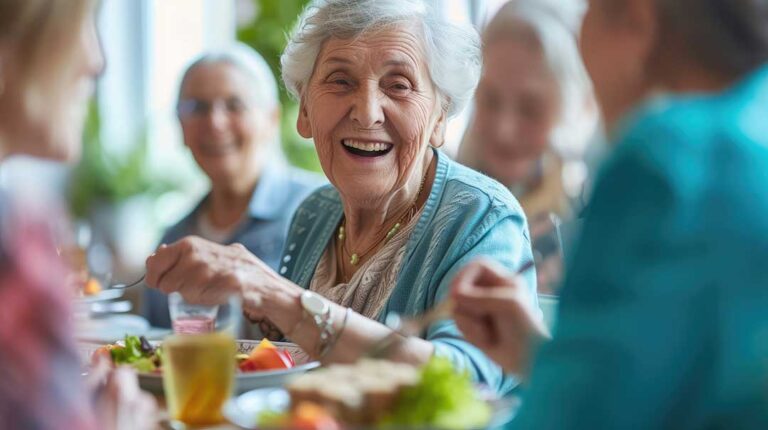 Family reviews assisted living facility information on a laptop beside a printed comparison checklist.